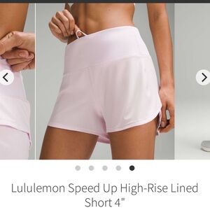 lululemon speed up high rise short 4” strawberry milkshake